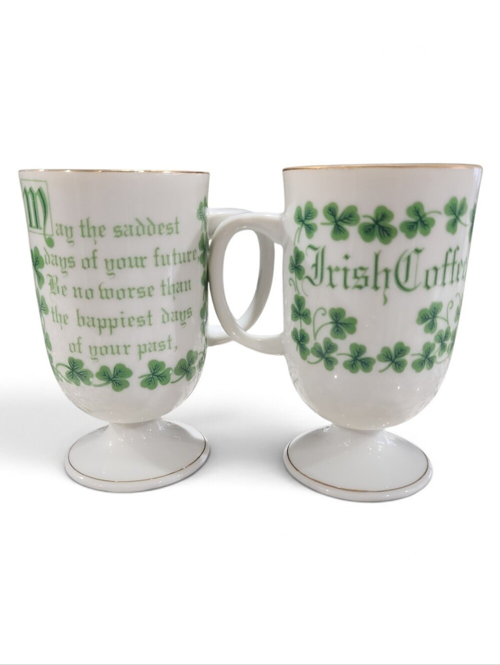 Vintage Irish Coffee Pedestal Mugs Set of 2 St Patty